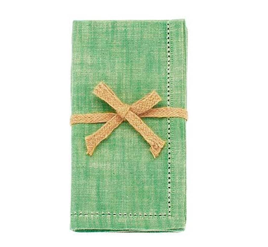 Waltons of Yorkshire Set Of Four Chambray Olive Green Cotton Napkins