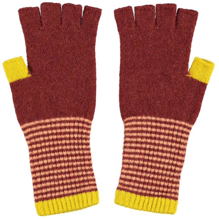 Catherine Tough Sienna & Electric Yellow Lambswool Fingerless Gloves