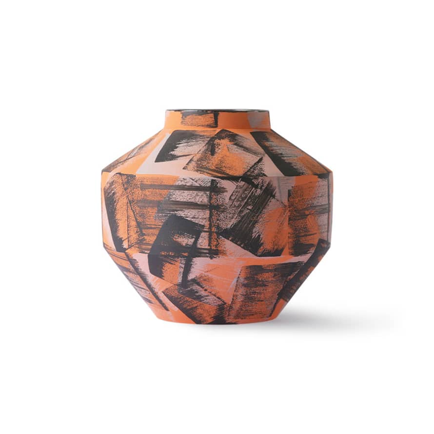 HK Living Orange and Black Hand Brushed Ceramic Vase