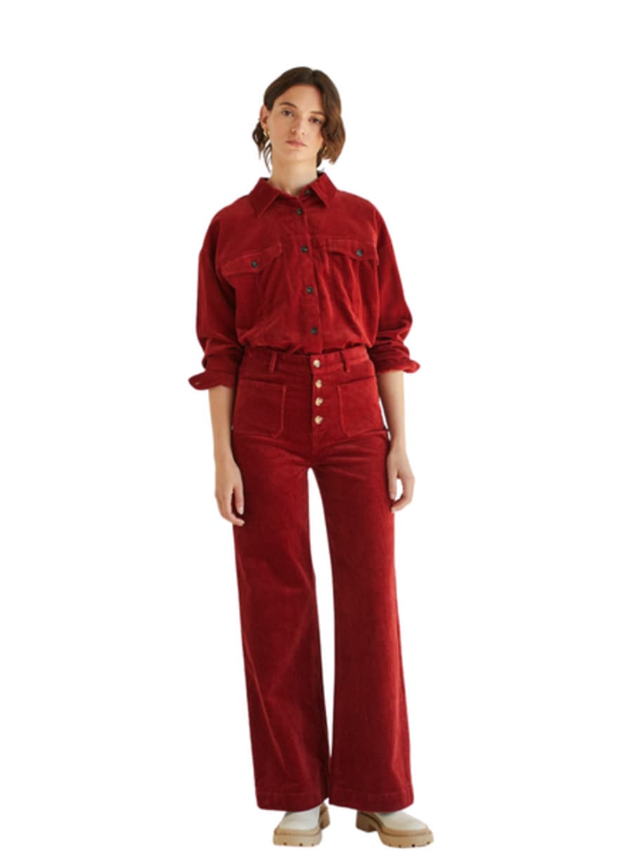 Yerse Leandra Button Trousers In Dark Red From
