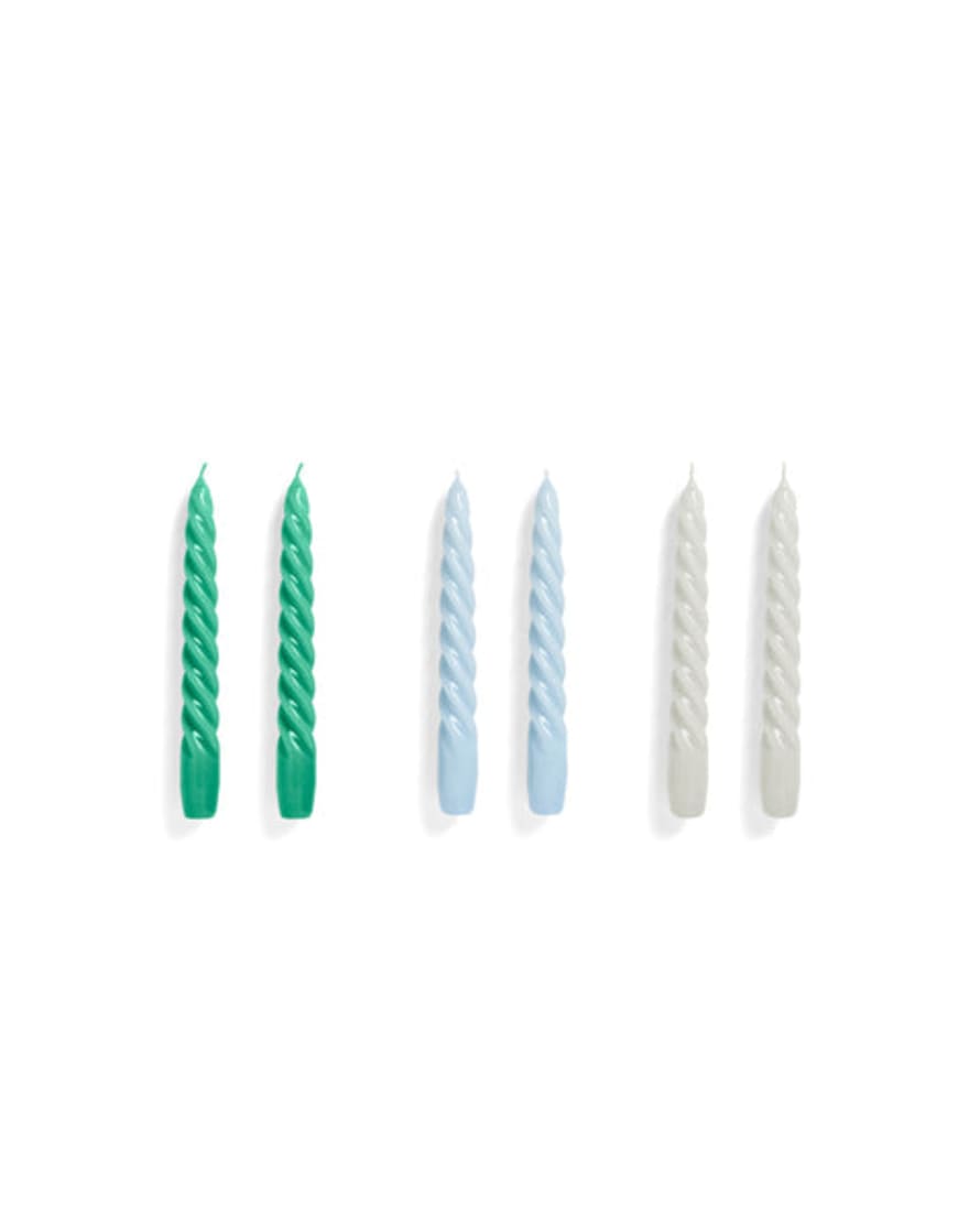 HAY Velas Candle Twist Set Of 6 - Green/light Blue/light Grey