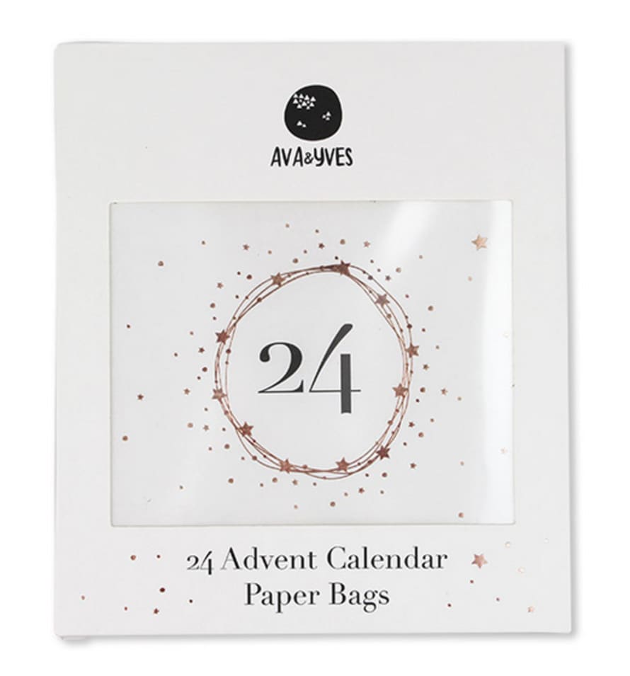 Ava & Yves Gift and Advent Calendar Bags Set of 24 - White and Rose gold