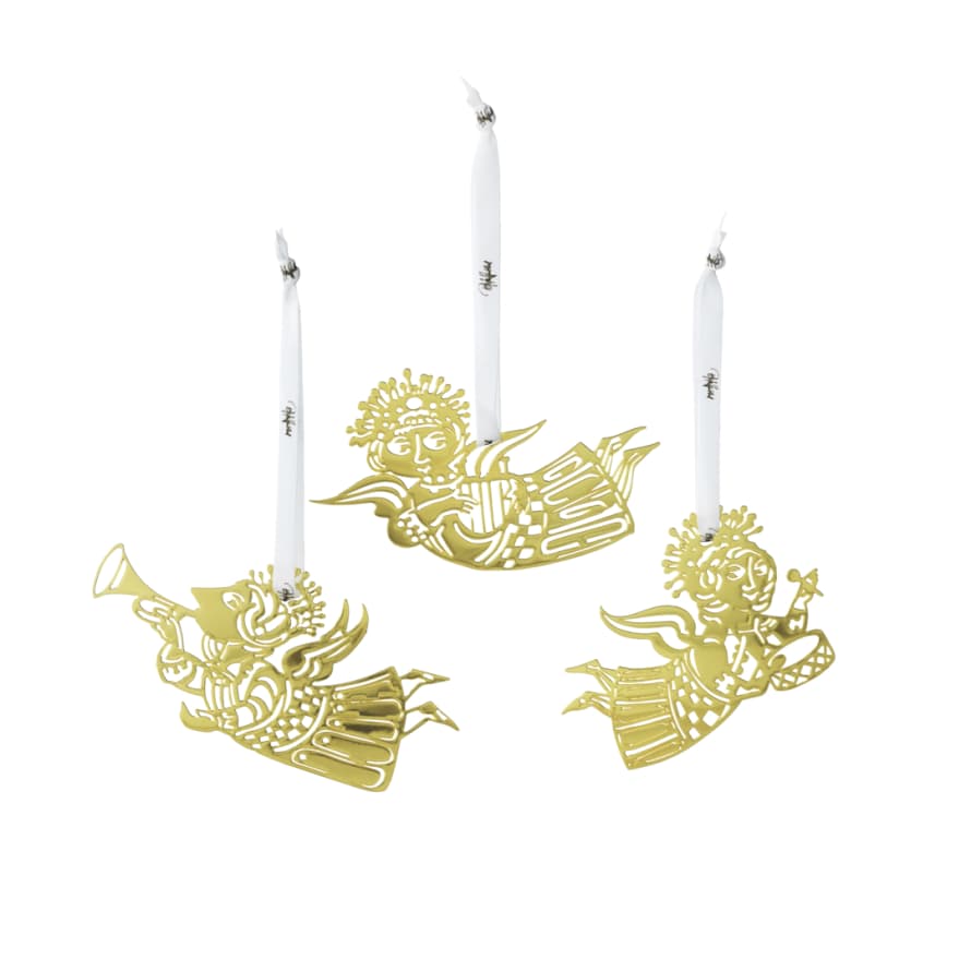 Bjorn Wiinblad Set of 3 Christmas Musical Angel Silhouette Decorations Gold 