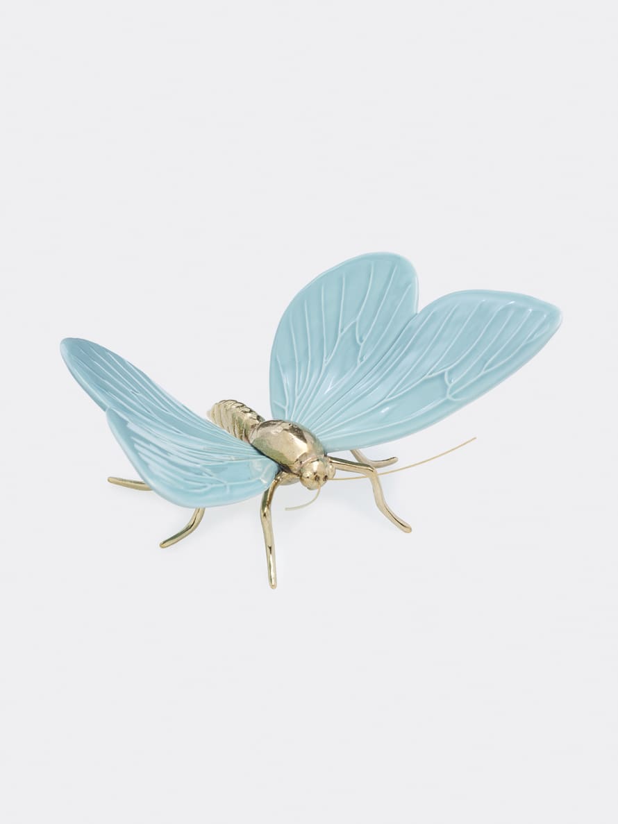Laboratorio D’Estorias Light Blue Glazed Ceramic Butterfly With Brass Legs