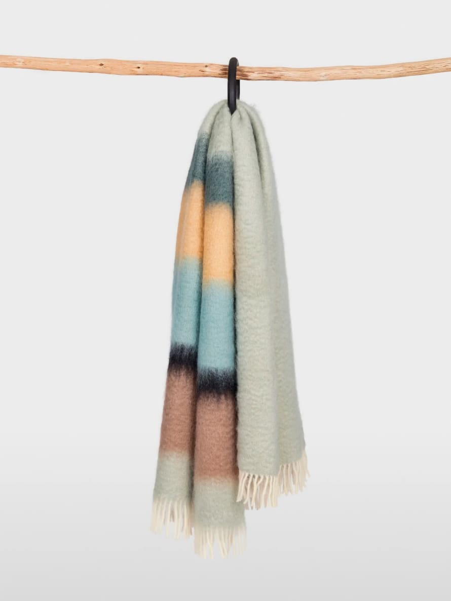 Ezcaray Colourful Wool Mohair Cashmere Throw Blanket Sky Serenity
