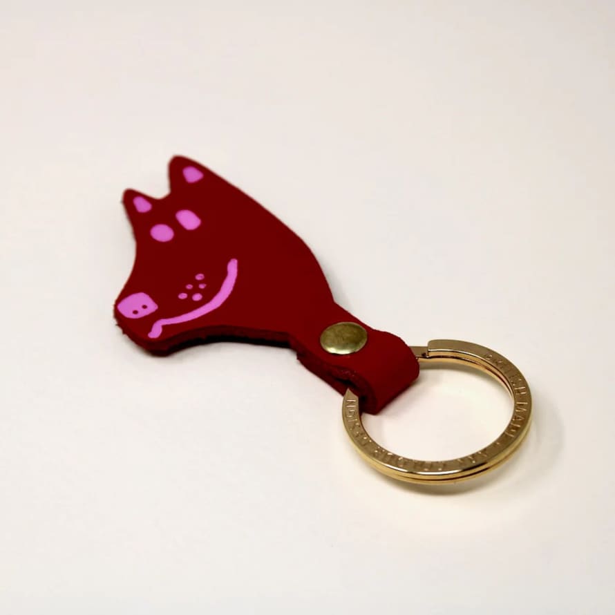 Ark Colour Design Dog Head Key Ring Fob : Red