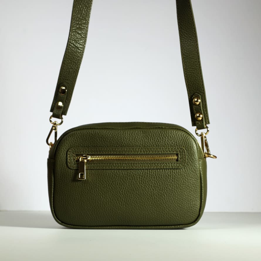 source lifestyle  Double Zip Leather Bag – Khaki