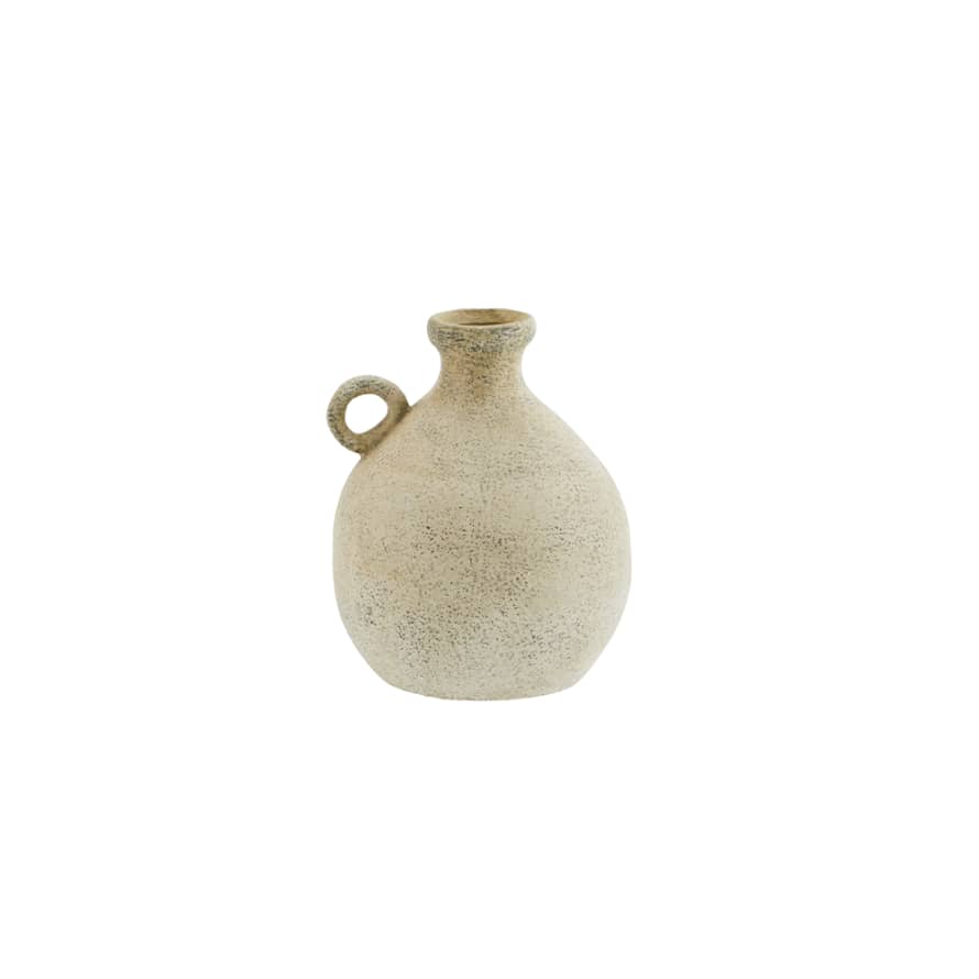 Madam Stoltz Beige Terracotta Vase with Handle