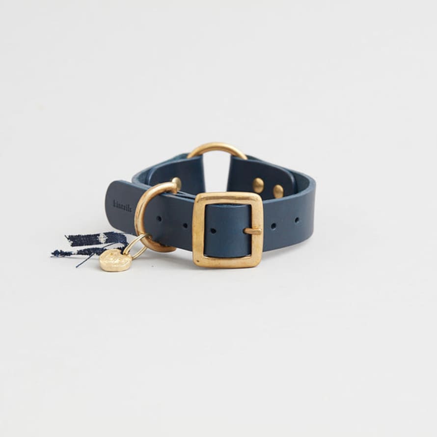 Kintails Small Navy Leather Dog Collar