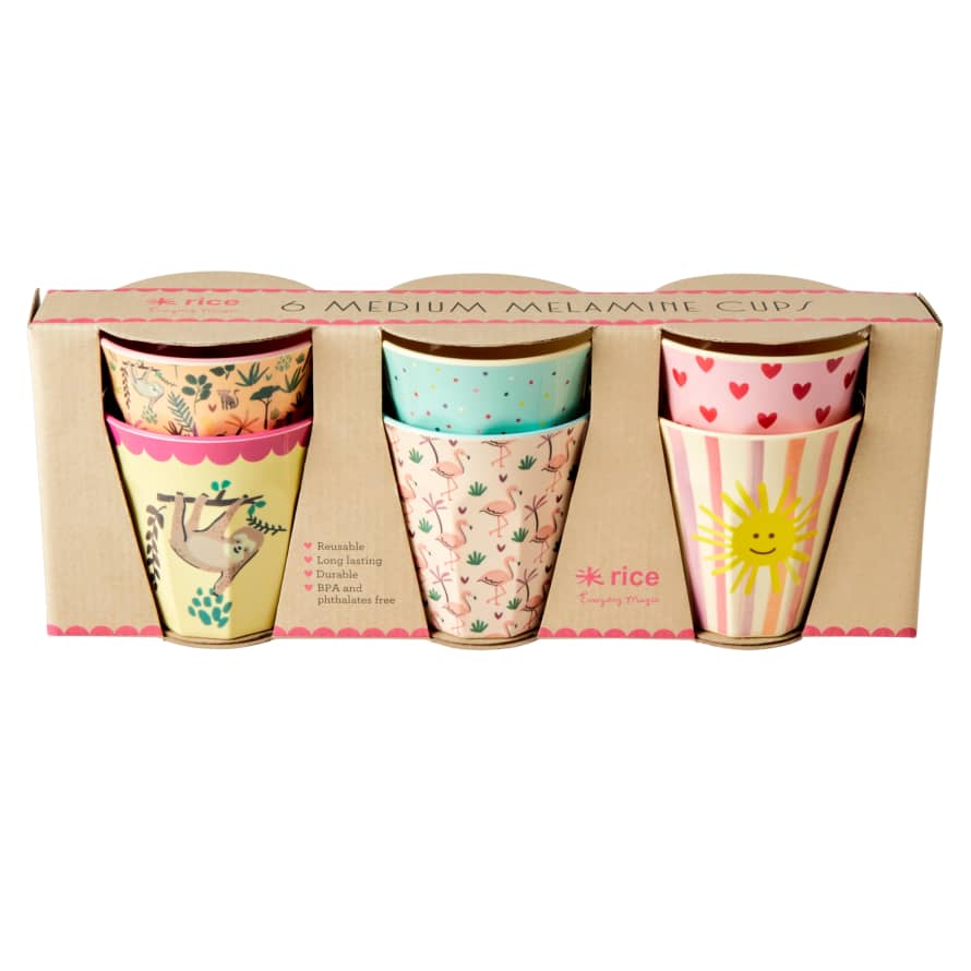 rice Medium Melamine Cups Bright Funky Prints Set of 6