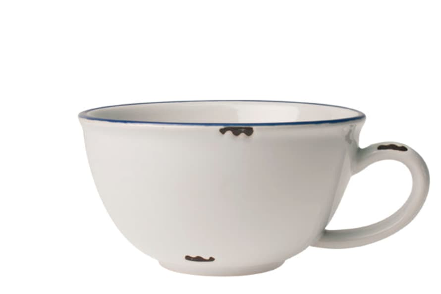 Canvas Home Tinware Latte Cup In White With Blue Rim (set Of 4)