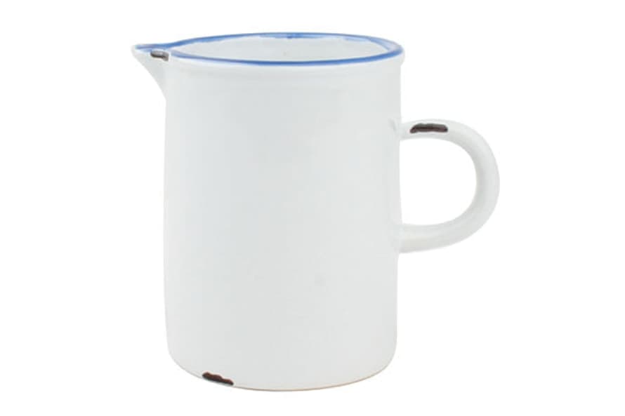 Canvas Home Tinware Creamer In White With Blue Rim