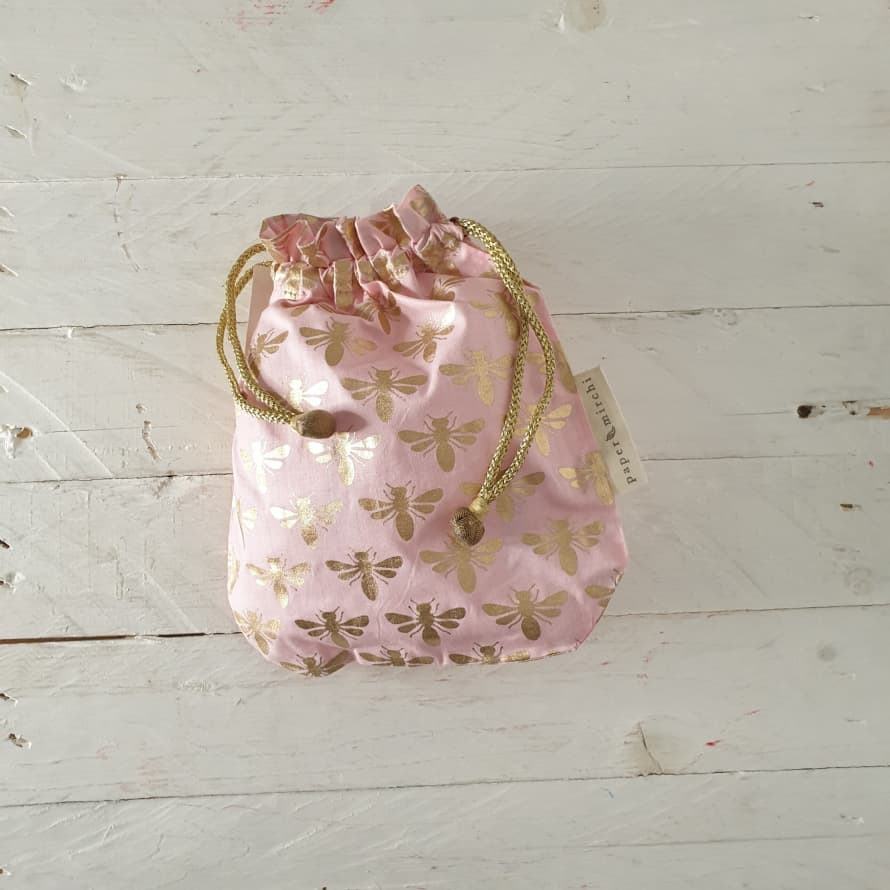Paper Mirchi Marshmallow Pink Bee Fabric Gift Bag Med