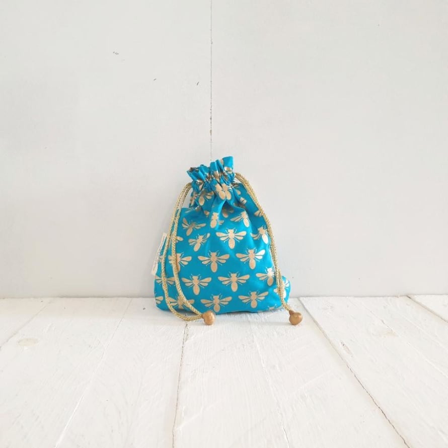 Paper Mirchi Turquoise Bee Fabric Gift Bag Small