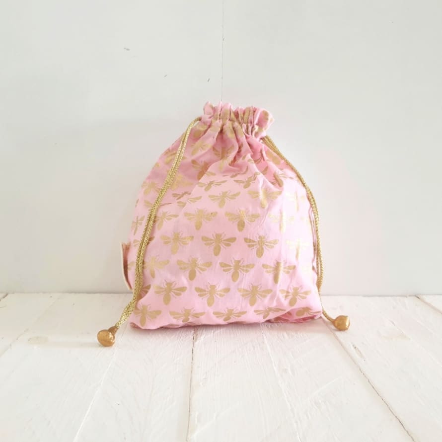 Paper Mirchi Marshmallow Pink Bee Fabric Gift Bag Lg