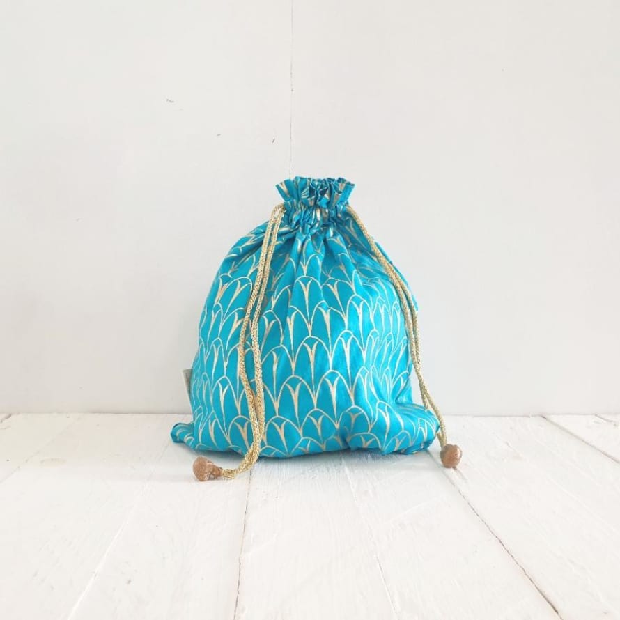 Paper Mirchi Turquoise Art Deco Fabric Gift Bag Lg
