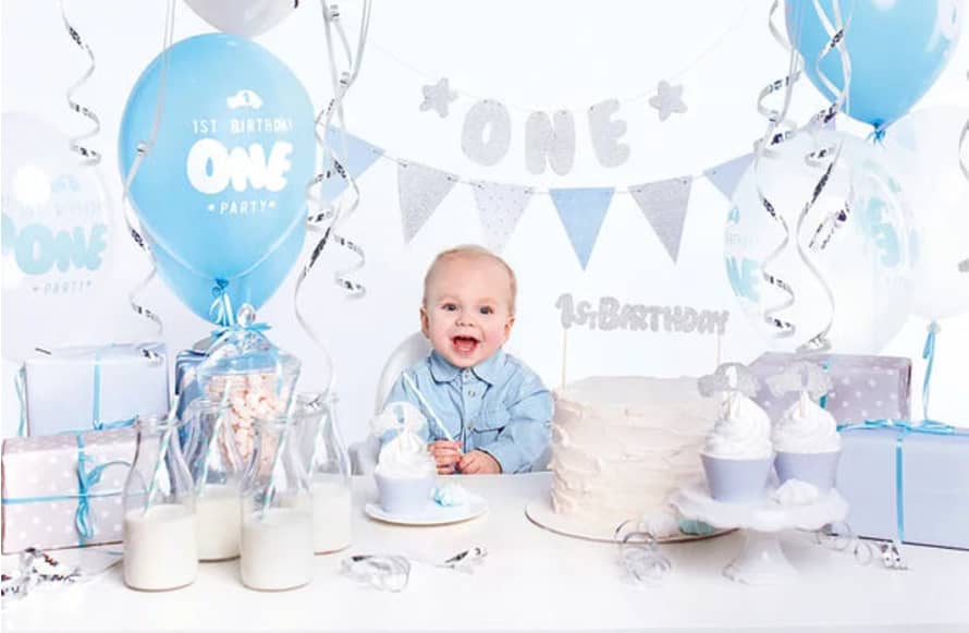 Partydeco Party Decorations Set, 1st Birthday, Silver & Blue
