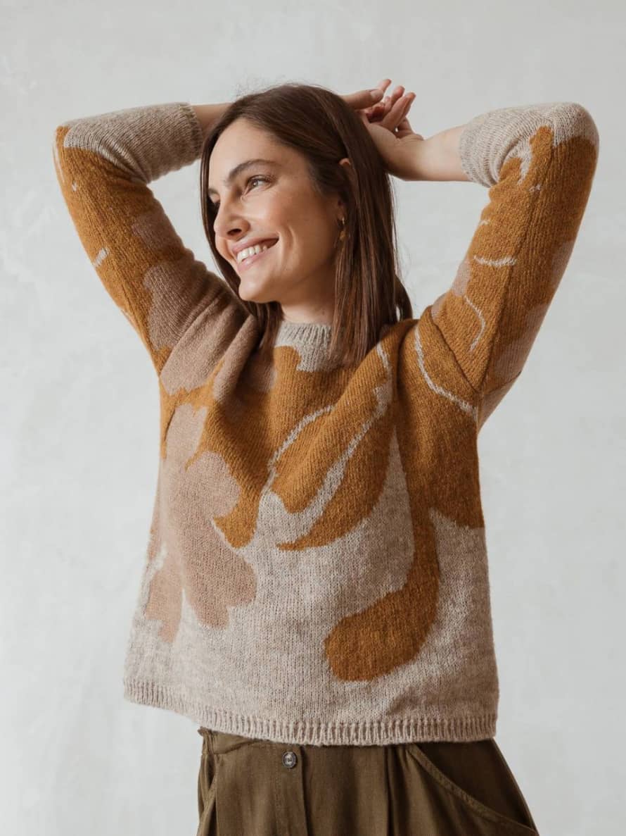 Indi&Cold Beige Leaves Knit Sweater