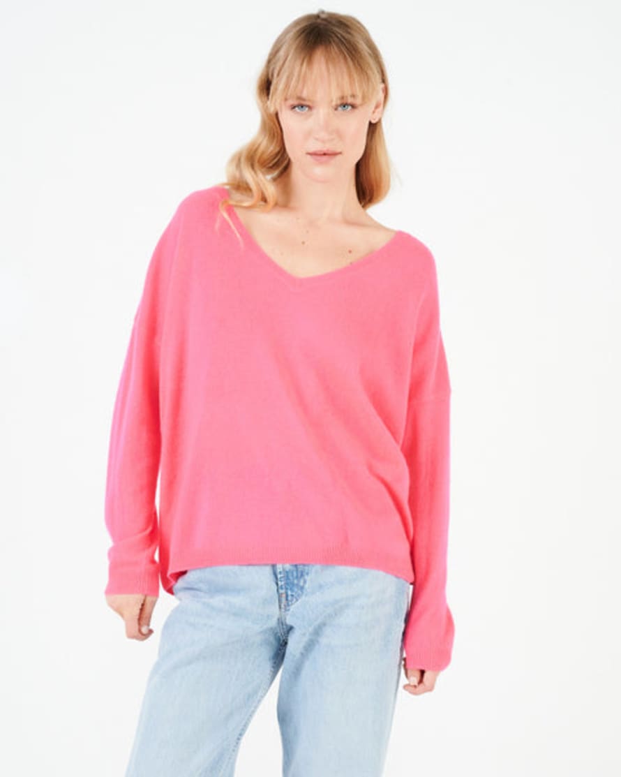 Absolut Cashmere Angèle 100% Cashmere Oversized V-neck Sweater - Neon Pink