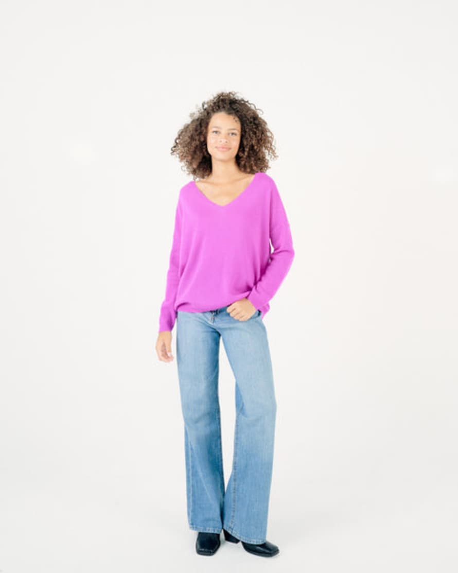 Absolut Cashmere Angèle 100% Cashmere Oversized V-neck Sweater - Neon Purple