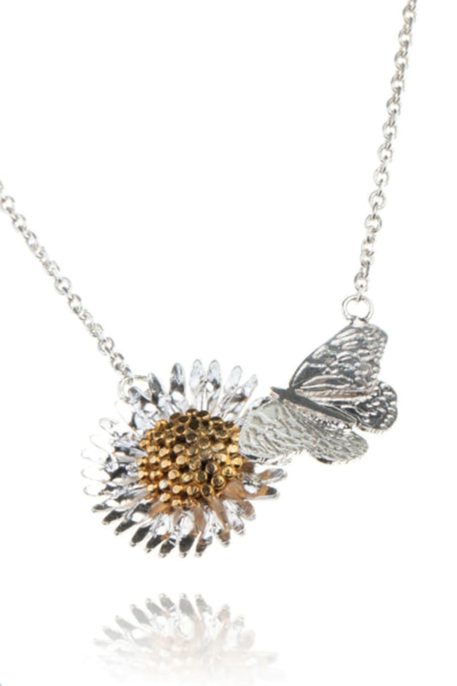 Amanda Coleman Butterfly & Daisy Necklace In Silver & Gold