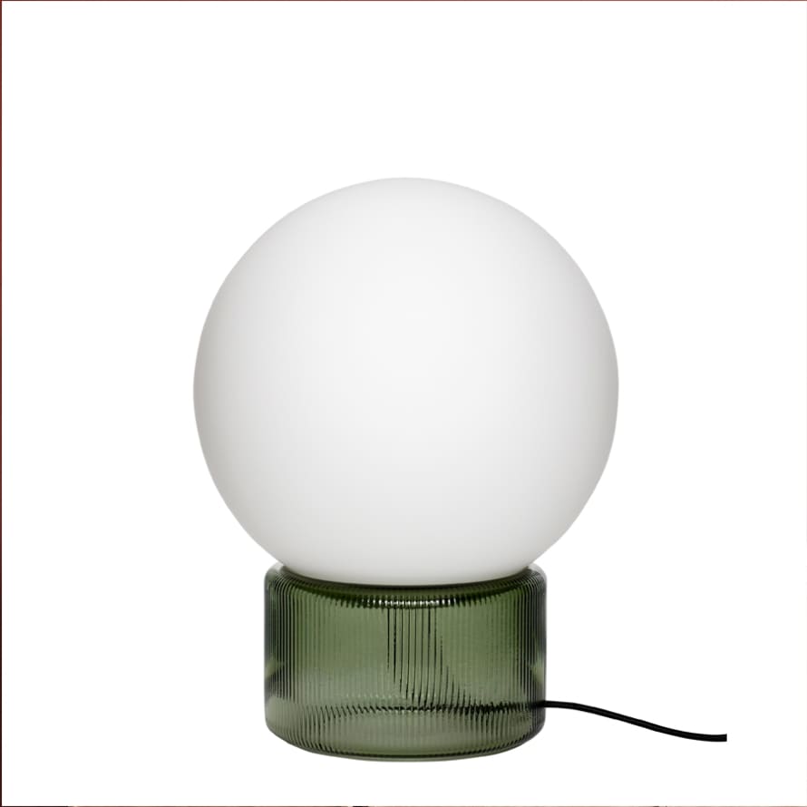 Hubsch Lámpara de mesa con globo en cristal blanco y pie verde