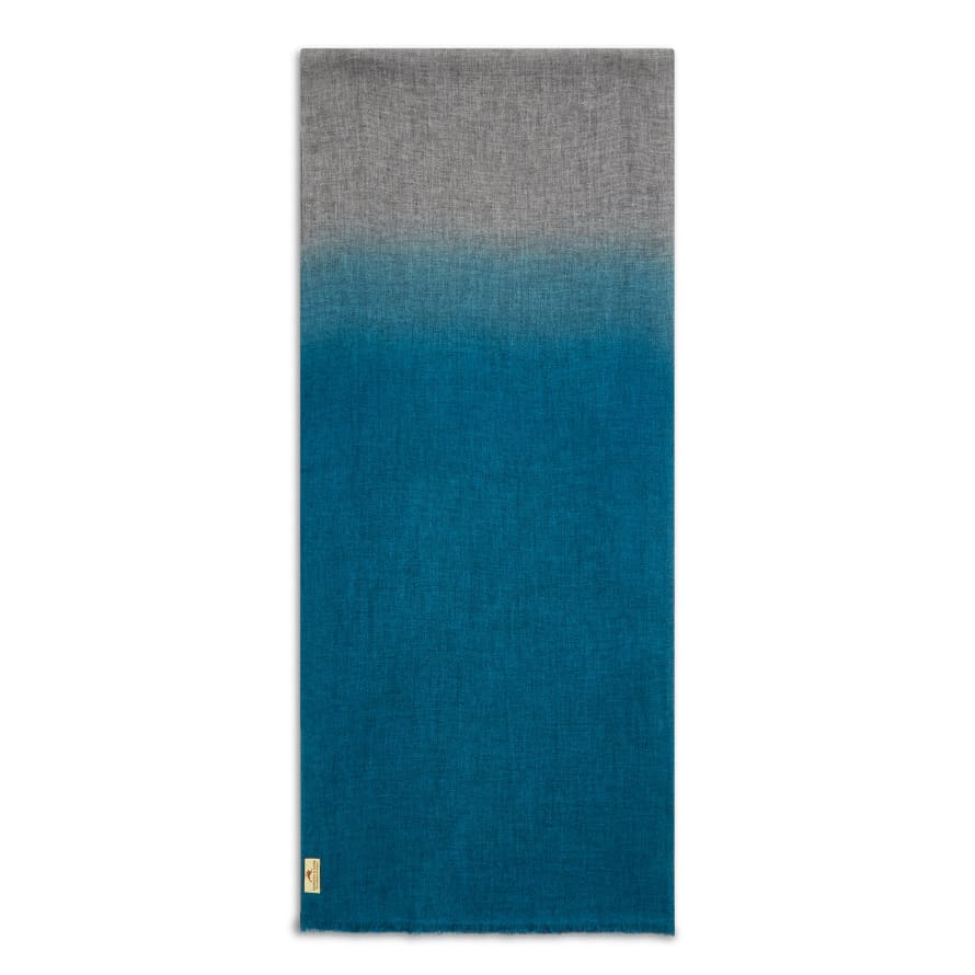 Burrows & Hare  Cashmere  &  Merino Wool Scarf - Teal, Navy  &  Grey