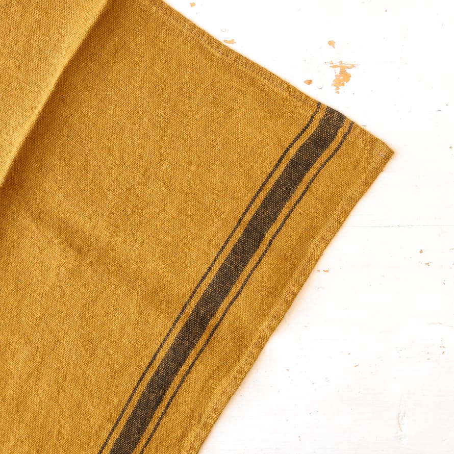 Berylune Washed Linen Stripe Tea Towel - Saffron