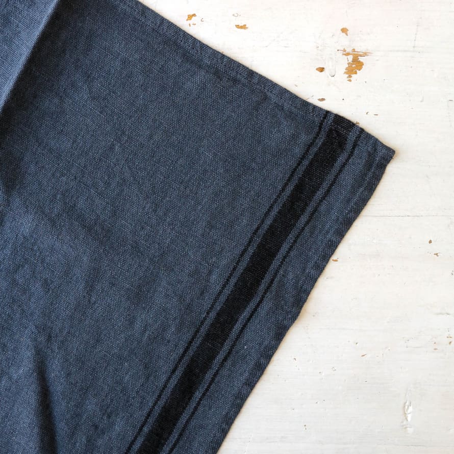 Berylune Washed Linen Stripe Tea Towel - Denim