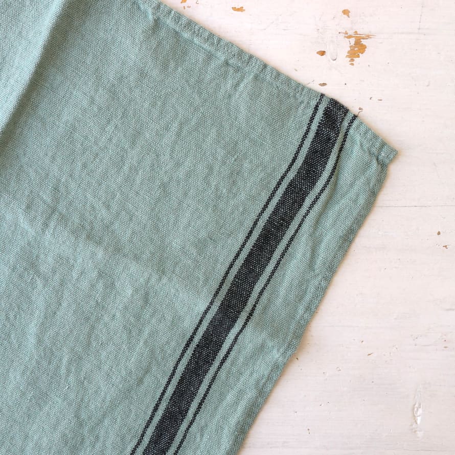 Berylune Washed Linen Stripe Tea Towel - Celadon