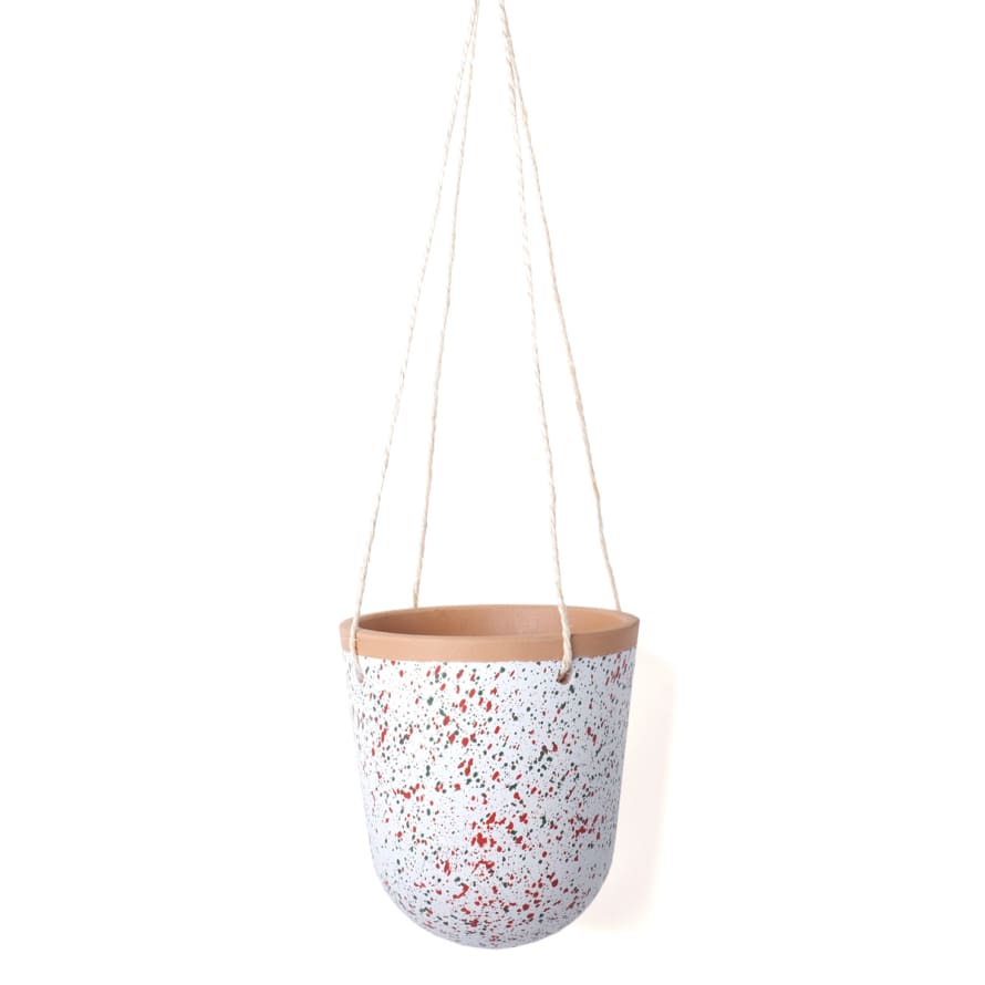 casa atlantica Splashed hanging planter White/ red and green dots