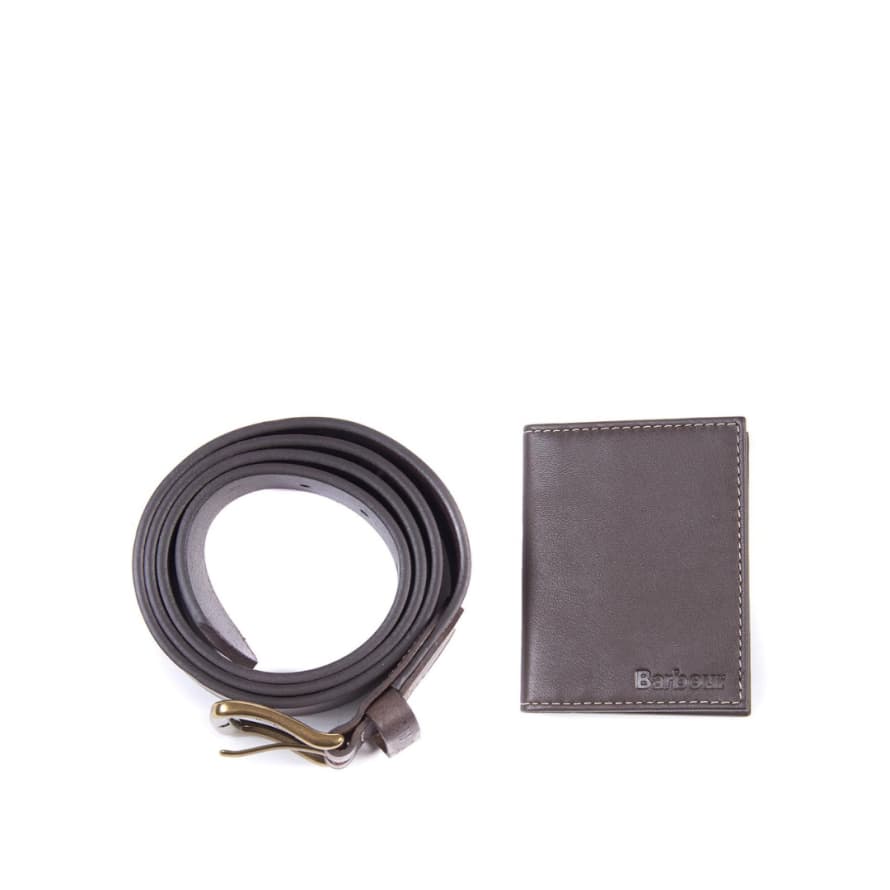 Barbour Leather Belt & Billfold Gift Set - Dark Brown