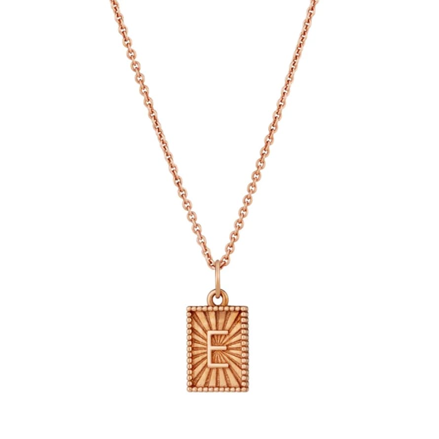 Posh Totty Designs Rose Gold Plated Sunbeam Rectangle Initial Charm Necklace