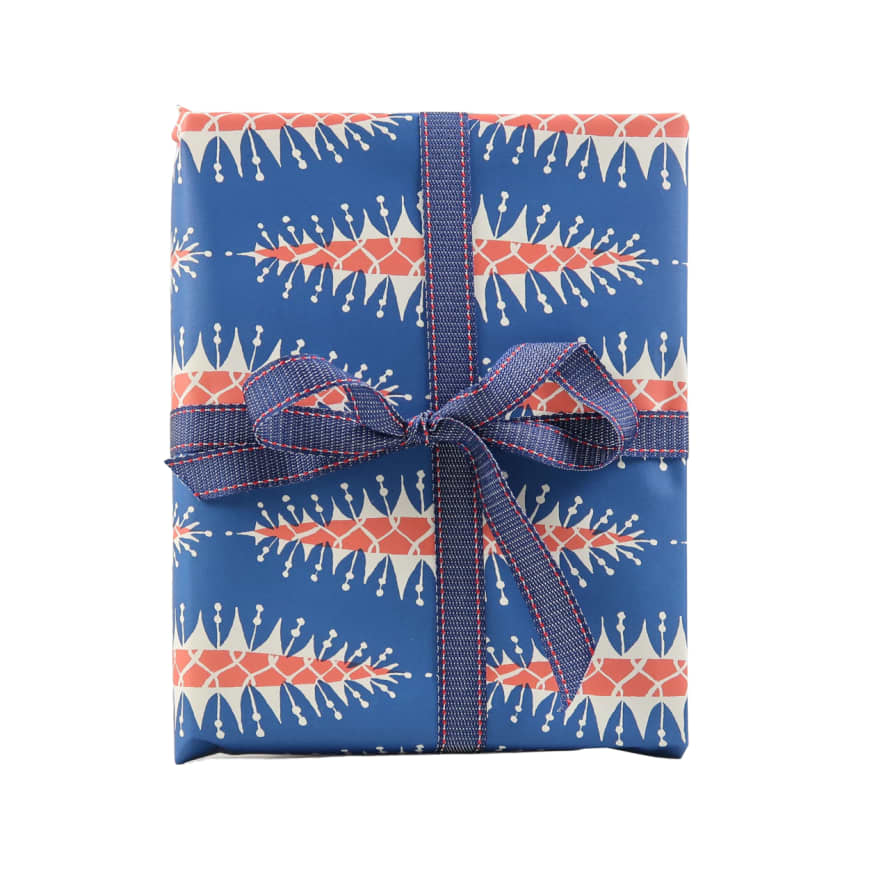 Cambridge Imprint Gift Wrap - Pine Cone Blue & Red - 10 Sheets