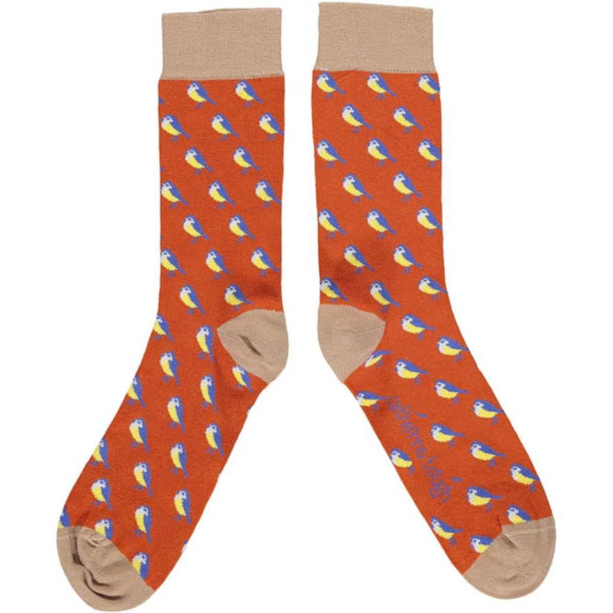 Trouva: Men's Blue Tit Ankle Socks- Orange/ Copper