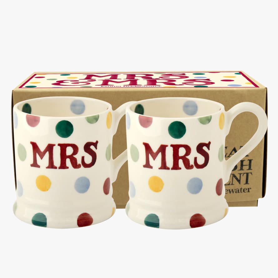 Emma Bridgewater Polka Dot 'Mrs & Mrs' Set of 2 1/2 Pint Mugs