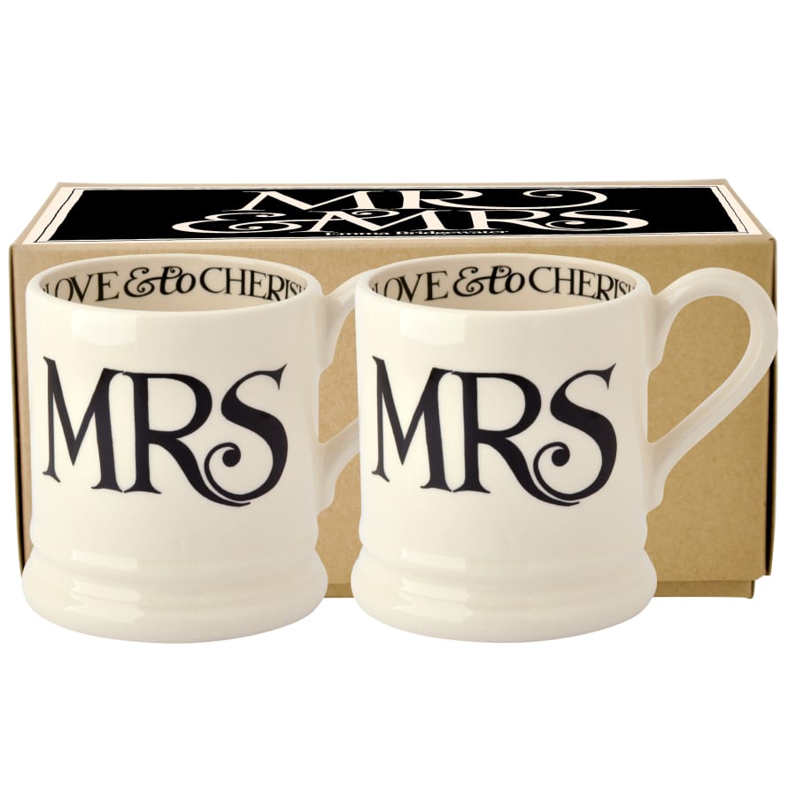 Emma Bridgewater Black Toast 'Mrs & Mrs' Set of 2 1/2 Pint Mugs