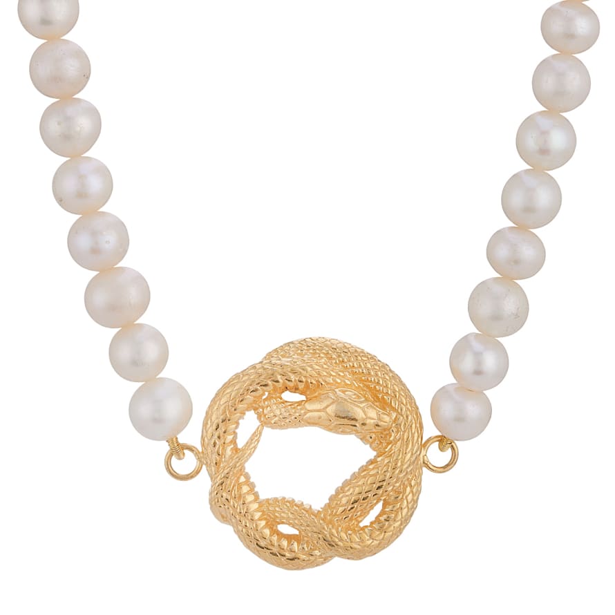 Window Dressing The Soul Pearl Choker Necklace W/snake - Gold Plated