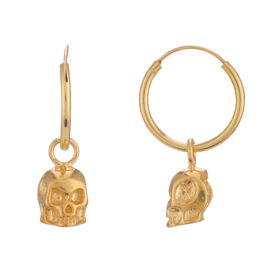 Window Dressing The Soul Gold Plated Silver Small Skull Hoop Earrings Gold