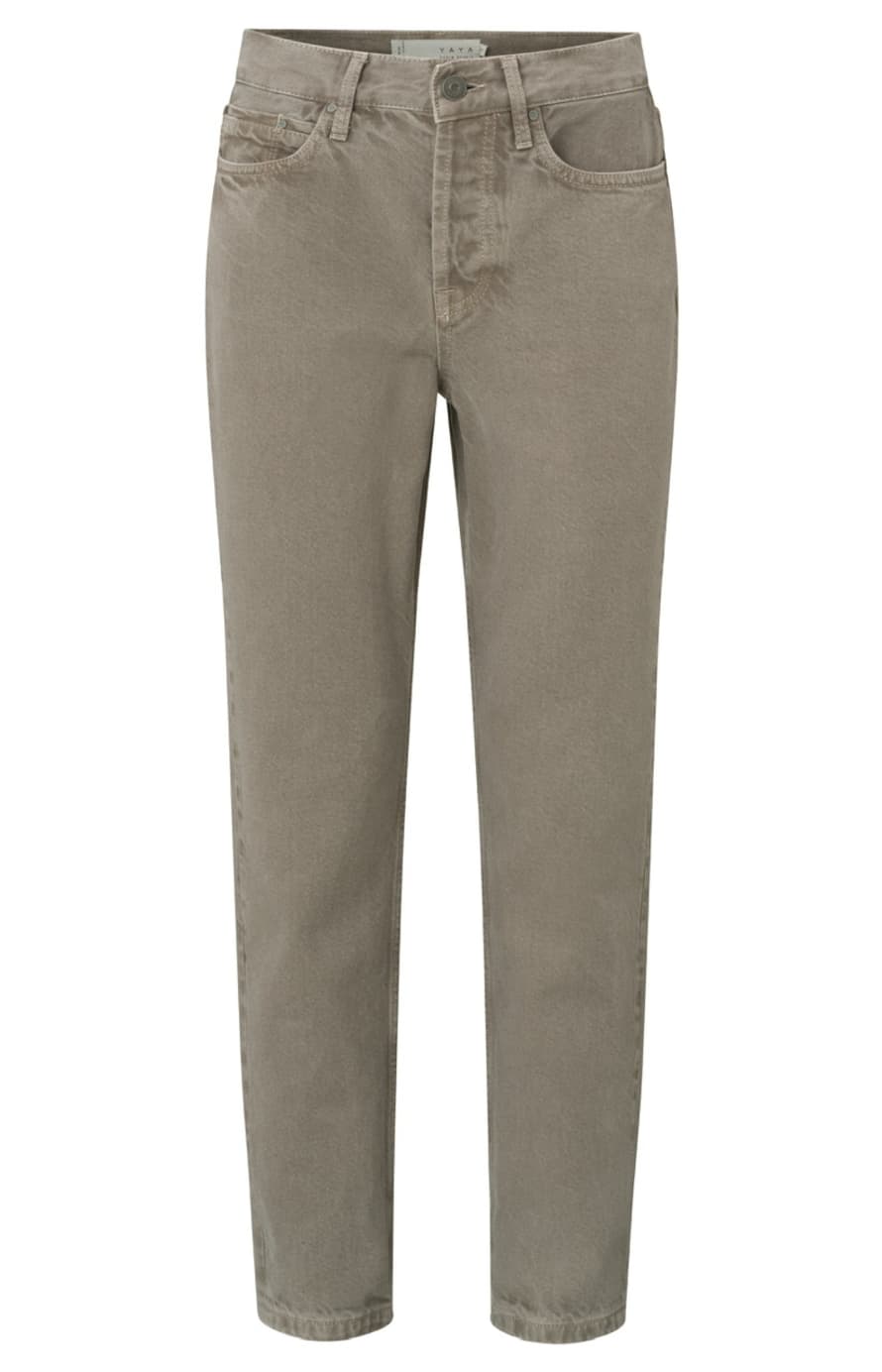 Yaya High Waist Denim Jeans with a straight leg and side pockets - Feather Grey