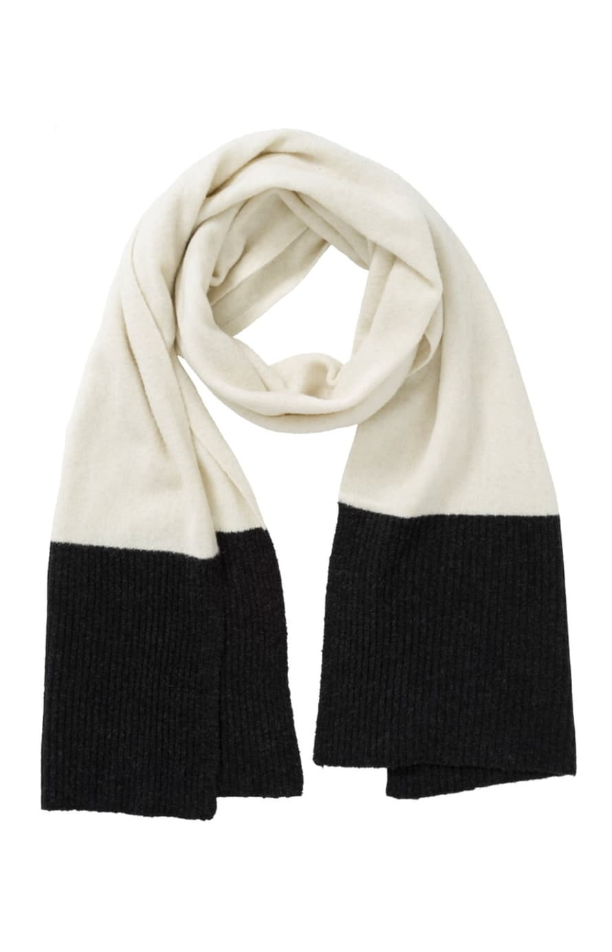 Yaya Scarf in two tones with ribbed details - Anthracite