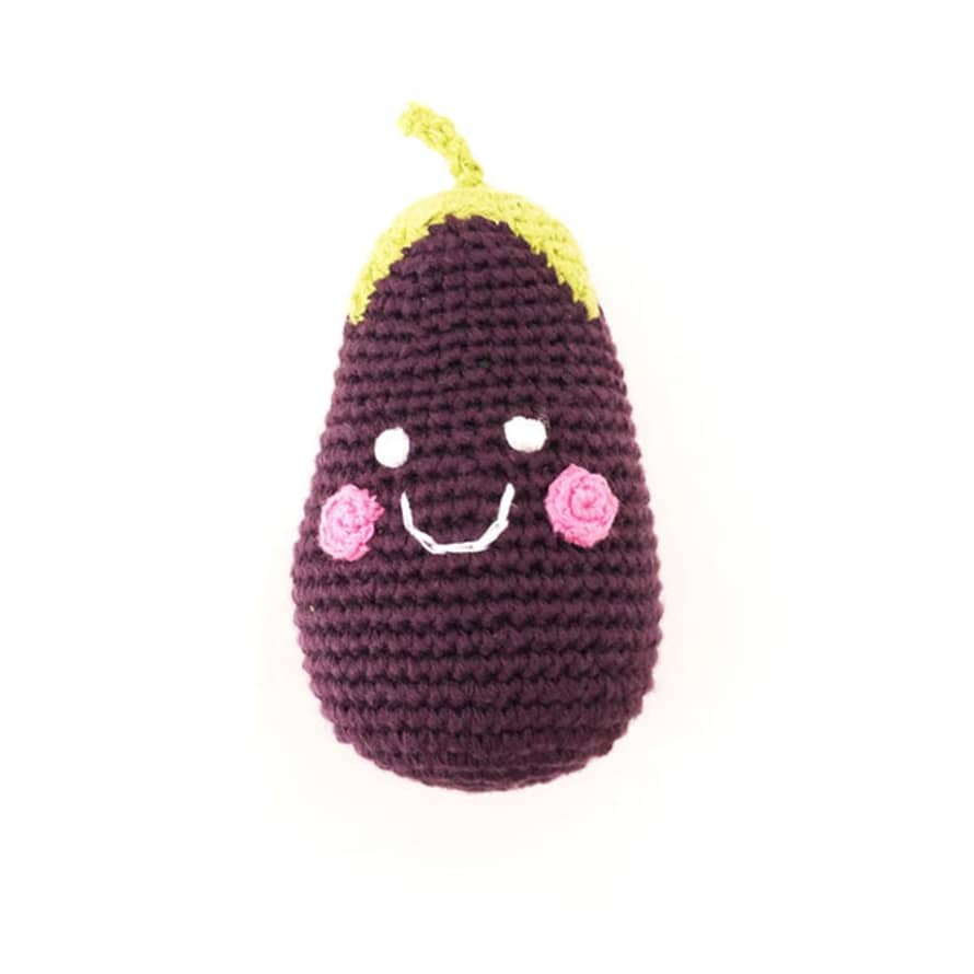 Pebble Knitted Friendly Aubergine Rattle