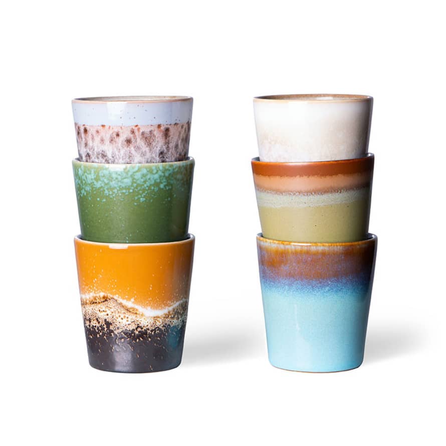 HKliving 70s Ceramics: Coffee Mugs, Phoenix (set Of 6)