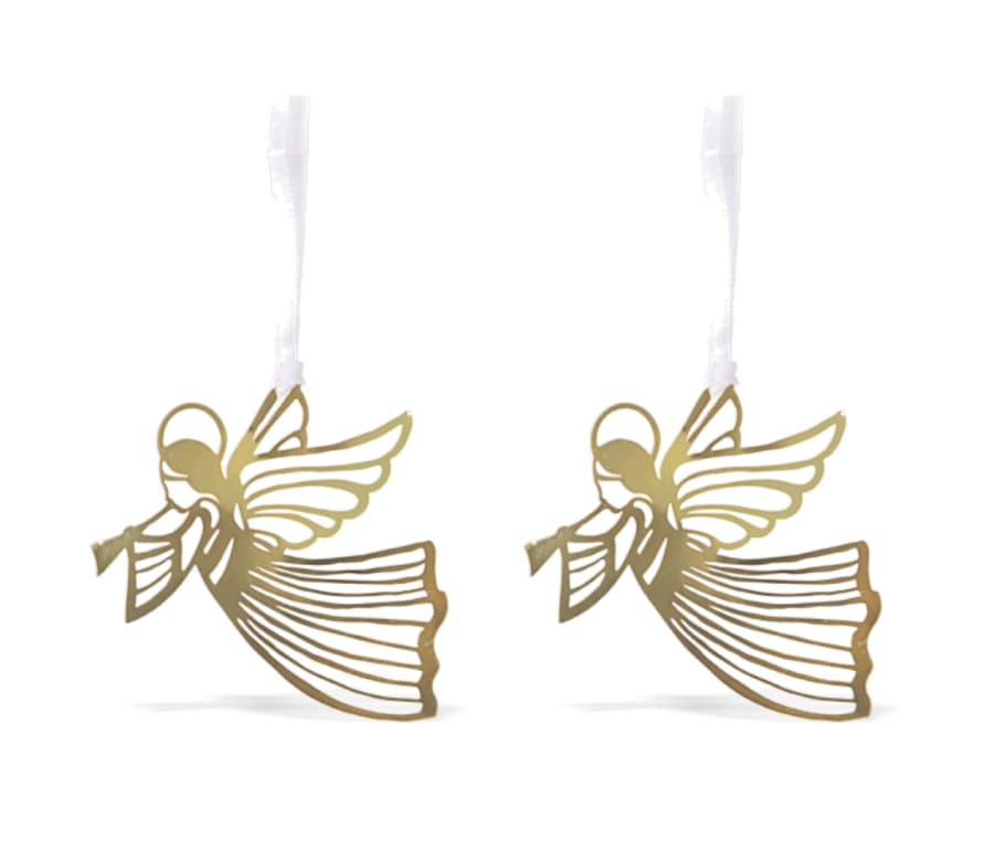 Pluto Produkter Hanging Christmas Decoration Gold Flying Angel Set Of 2