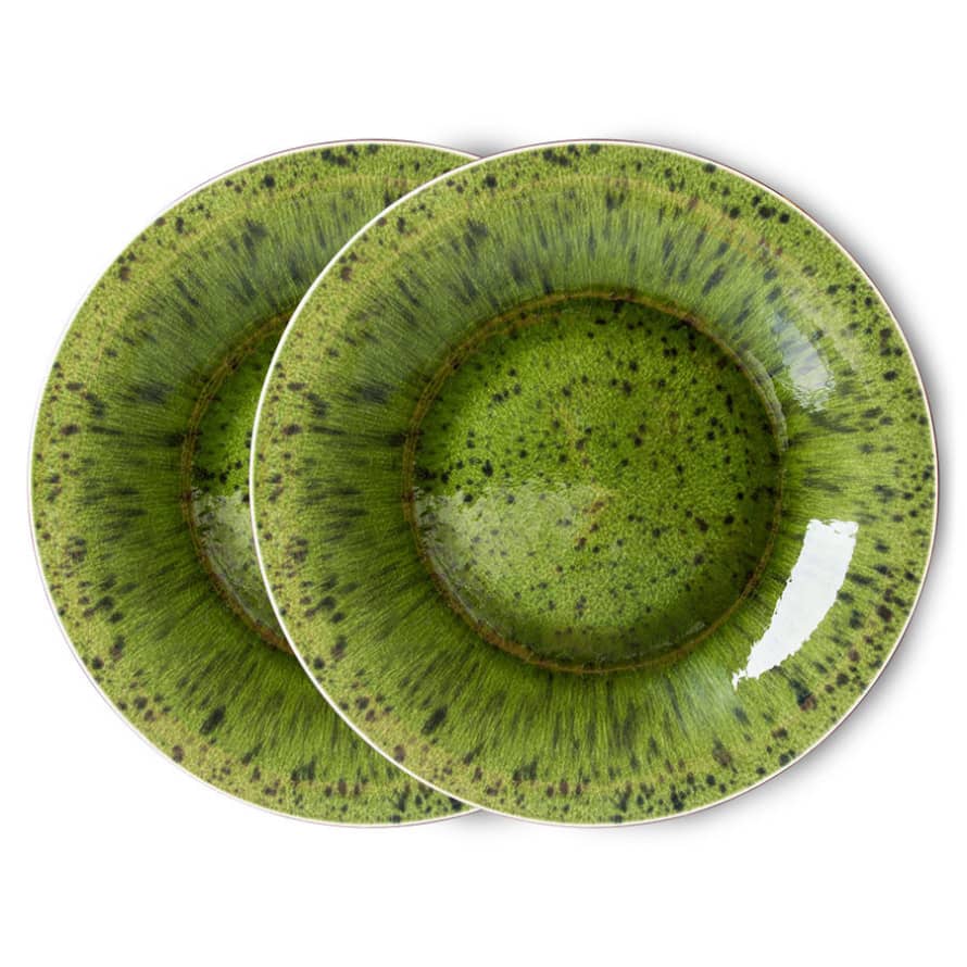 HKliving The Emeralds: Ceramic Dinner Plate Spotted, Green (set Of 2)