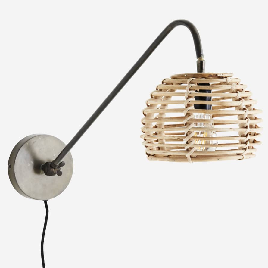 Madam Stoltz Wall lamp with rattan shade