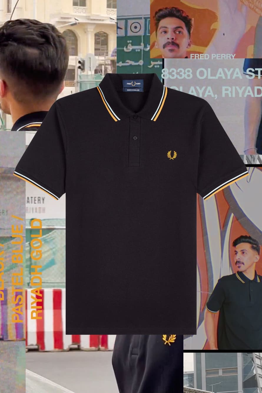 Fred Perry Fred Perry Reissues Original Twin Tipped Polo Black / Pastel Blue / Riyadh Gold