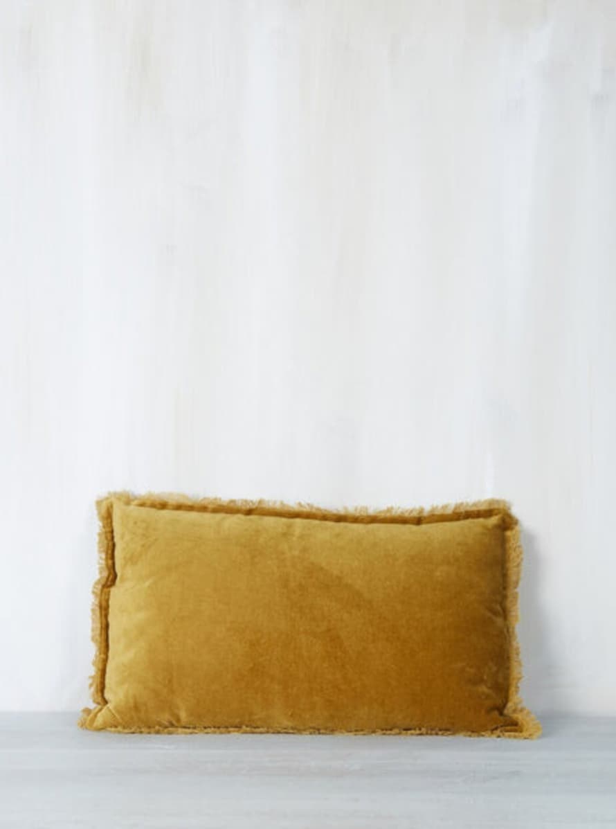 Viva Raise Fara Fringed Velvet Cushion In Bronze 30 X 50