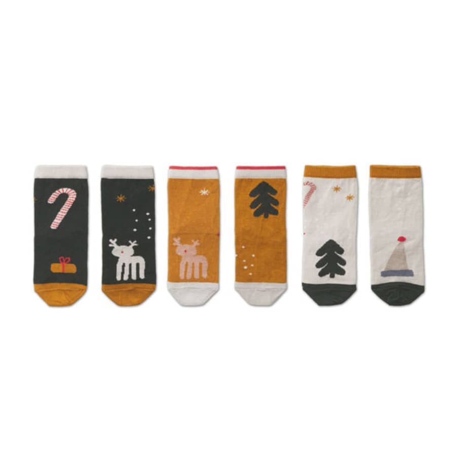 Liewood Silas 3 Pack of Cotton Mix Socks In Christmas Mix