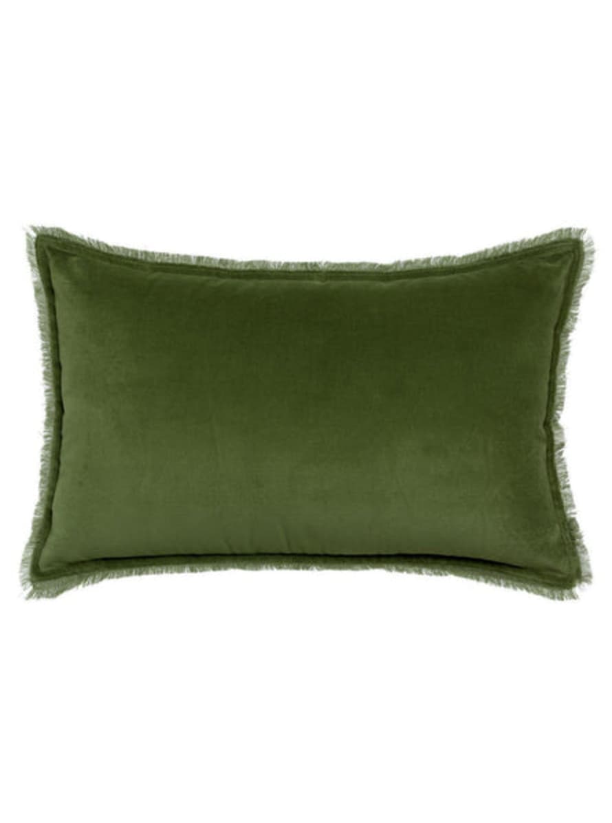 Viva Raise 40 x 65cm Fara Eucalyptus Green Fringed Velvet Bed Cushion